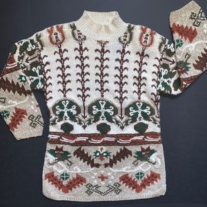 v i n t a g e :: Long Handknit Intarsia Knit Sweater Aztec Textured